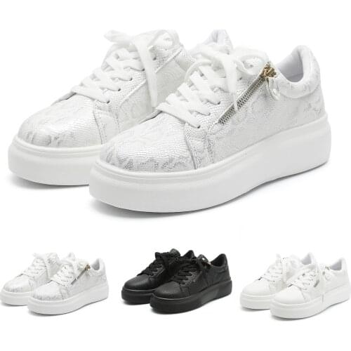 Zipper Lace Up Women Sneakers Thick Bottom Pu Leather Ladies Heightening Casual Sports Shoes Autumn Little White Shoes Fashion