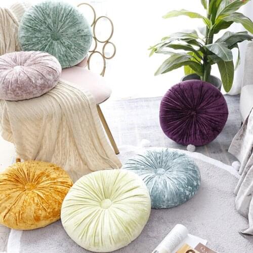 Round Cushion Small Pumpkin Handmade Velvet Pillows Navy Green Golden 40x40cm Ice Flower Sofa Cushion Home Decor Seat Cushion