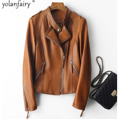 High Quality Biker Jacket for Women 100% Real Sheepskin Coat Female Black Leather Jackets Spring Autumn 2021 Veste Femme Pph5015