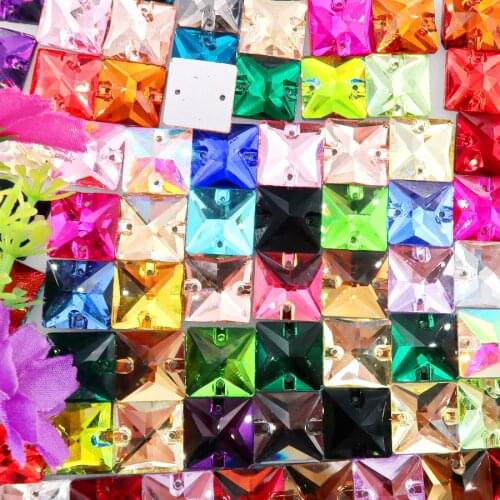 Square shape flat back with two holes glass Crystal 6 sizes Sew on rhinestone crystals bead wedding dress shoes bags diy trim