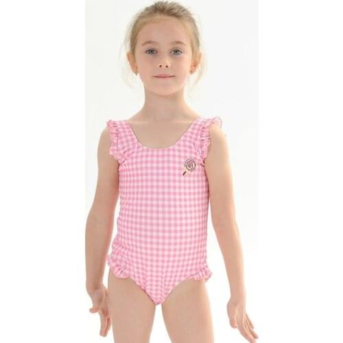 2021 Summer Toddler Baby Girls Plaid One-piece Swimsuit Pink Ruffle Swimwear Child Swimming Clothes 2-7Y Girls Bikini Beachwear