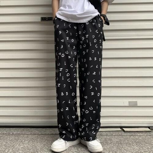 Korean Fashion Trends Straight Leg Pants for Women 2021 Summer Casual Clothes Girls Letter Print Streetwear Gothic Style Trouser