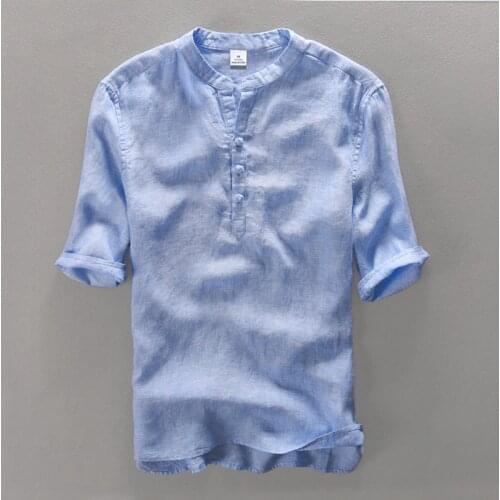 100% Linen Short sleeve Casual shirt men big size easygoing breathable summer men shirt linen linho camisa masculina mens shirt