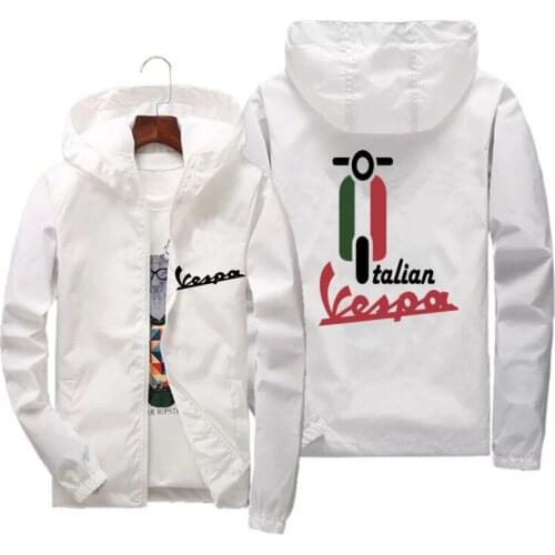 Vespa Shirts Italian Flag Italy Hooded Zipper Mens Hooded Male Windbreaker Zipper Slim Fit Pilot Coat Clothing Sunscreen Jacket