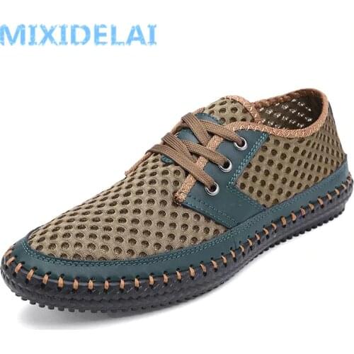 MIXIDELAI New Big Size 38-48 Summer Breathable Mesh Men Casual Shoes For Comfortable Handmade Men Lace-Up Loafers Male Shoes