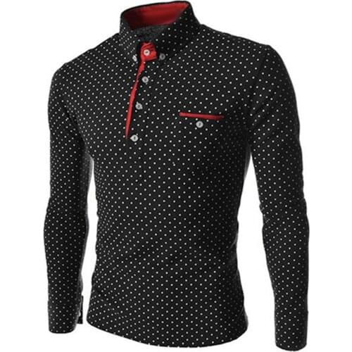 Men Tops Spring Autumn Plus Size Men Polka Dot Button Down Long Sleeve T-Shirt Slim Top Mens Clothing 2021