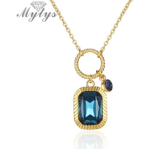 Mytys Crystal Jewelry Wholesale Gold Cable wedding Gift For Women Square Necklace Pendant CN550