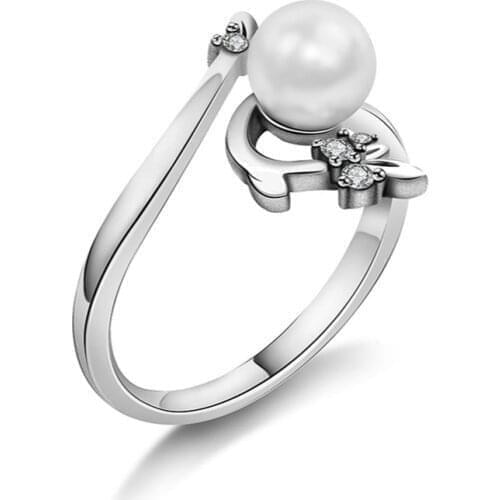 NEW 100% 925 Sterling Silver Rings Charm Good-looking Mysterious Pearl Fox Charm Women Ring Original Design Jewelry jz361-jz380