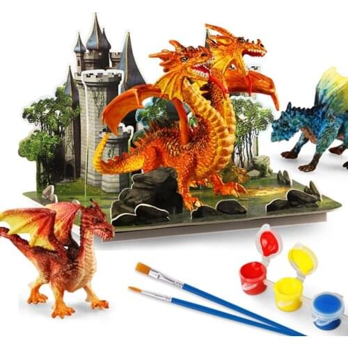 2021 New Educational Toy Entity Dinosaur Advanced Painting Kit Model Dinosaur Theme Party Map Game Boy Girl