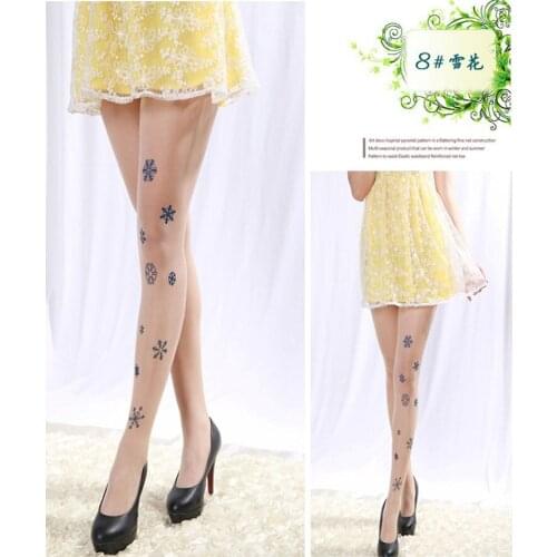 2019 New Summer Cool Sexy False Tattoo Printed Silk Stockings 15D Velvet Super Thin Visible Silk Stockings