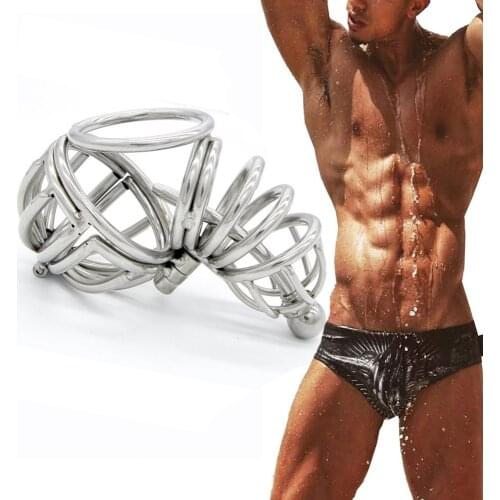 New 3D Metal Male Penis Ring Lock Stainless Steel Chastity Belt Cage Device Ejaculation BDSM Adult Sex Toys Bondage For Men