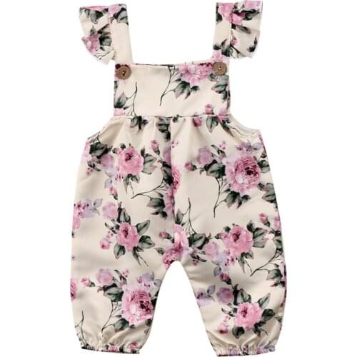 Pudcoco US Stock New Fashion Pretty Newborn Baby Girls Print Off Shoulder Flower Strap Romper Jumpsuit Playsuit Outfit Clothes