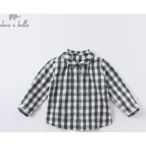 DB16149 dave bella autumn baby girls plaid print shirts infant toddler tops children high quality clothes