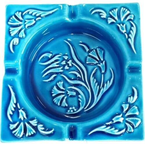 Wood Pattern Handmade Turquoise Color Ceramic Ashtray