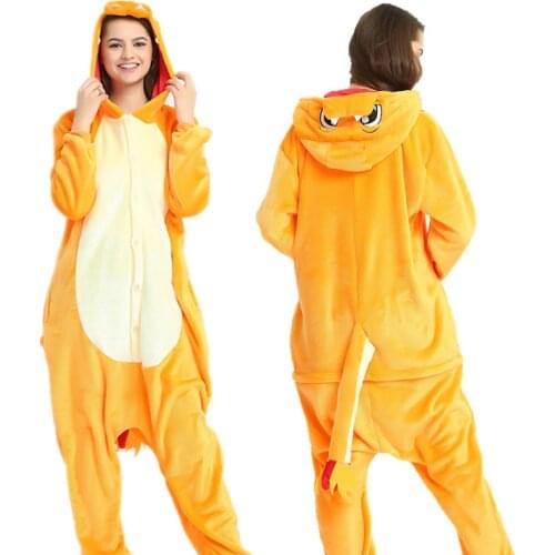Adults Pajamas Women Flannel Sleepwear Unisex Anime Fire Dragon Dinosaur Cartoon Animal Pajama Set Hooded Pyjamas Kigurumi