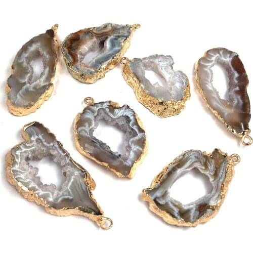 Fashion Natural Stone Agates Pendants Quartz Druzy Charms Pendant for Jewelry Making DIY Accessories Fit Necklace