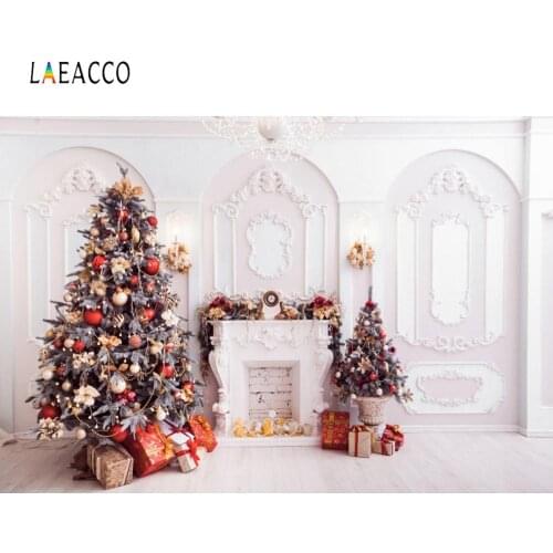 Gray Background Photography Christmas Festivals Tree Fireplace Gift Chic Wall Living Room Cozy Party Decor Photographic Backdrop