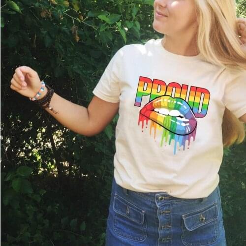 Sunfiz Pround Lip Lesbian Lgbt Slogan Printed Tee Rainbow Gay Gift Harajuku Hipster Casual Funny Unisex T-Shirt Top