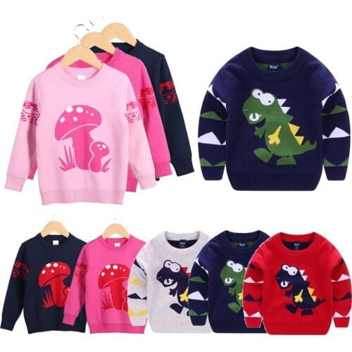 Boys Girls Sweater Kids Knitted Cotton Warm Winter Sweater Fashon Cartoon Outfits Print Children Sweatshirt For 2-8 Years
