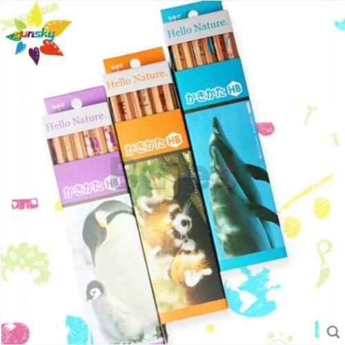 Tombow Hello Nature. 12 pcs Animal pattern character pencil log writing pencil wooden pole lead HB/2B Stationery supplies
