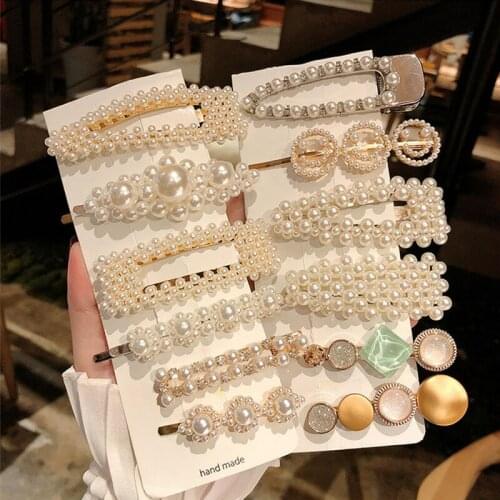 Girl Hair Accessories Beautiful girl side clip Pearl love flower Wild word hairpin