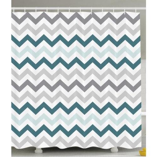 Geometric Shower Curtain Decor 70s Chevron Zig Zag Design Pattern Theme Wall Decoration Hanging Curtains