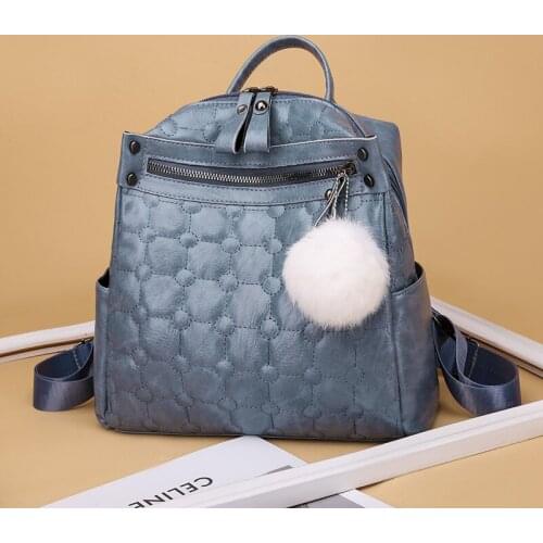 Womens Soft Leather Backpack Solid Color Travel Bag Female Rucksack Shoulder Bag Casual School Bags for Teenage Girls MD0277