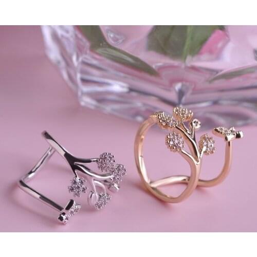 Women Ring Luxury Crystal Butterfly Tree Leaf Wedding Fashion Engagement Jewelry White Crystal Open Adjustable Finger Ring Gift