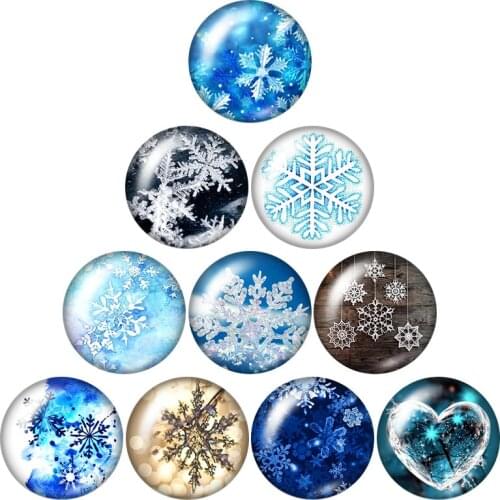 Winter Snowflake Christmas 10pcs mixed 12mm/16mm/18mm/25mm Round photo glass cabochon demo flat back Making findings