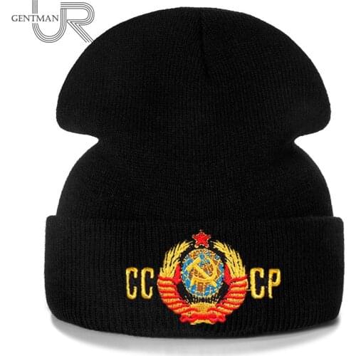 New Unisex Soviet National Emblem Beanie Casual Winter Hat For Men Women Warm Knitted Hat Solid Color CCCP Beanie Hat