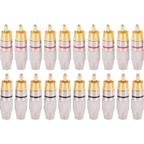 20 Pcs RCA Plug Audio Video Locking Cable Connector Gold Plated