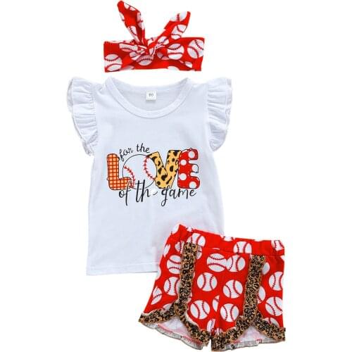 2021 Infant Baby Girls Casual Three-piece Clothes Set, White Round Collar Sleeveless Tops, Red Shorts and Headdress 1-6T
