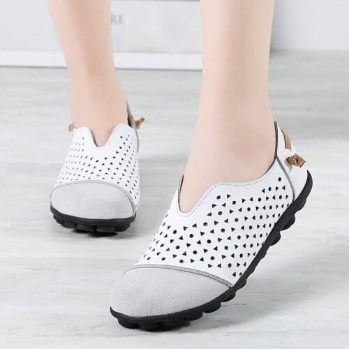 2021 Women Shoes Flats Hollow Out Soft Leather Shoes Woman Ladies Shoes For Women White Shoes Plus Size 35-42 zapatos de mujer