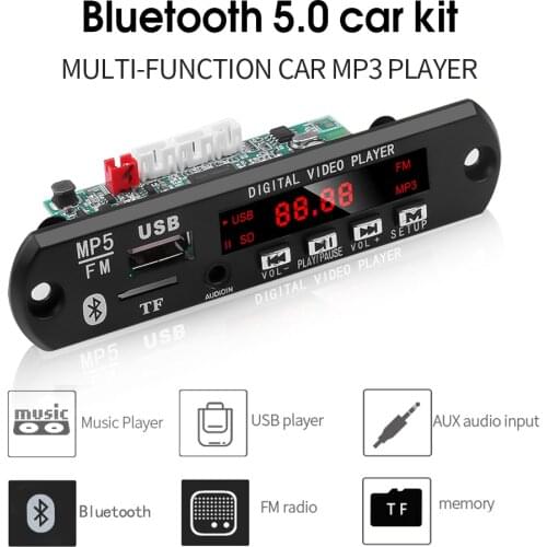 5V 12V Bluetooth MP5 Player Audio Video Decoder Board Wireless Bluetooth5.0 Car FM Radio Module Support e-book USB TF Radis
