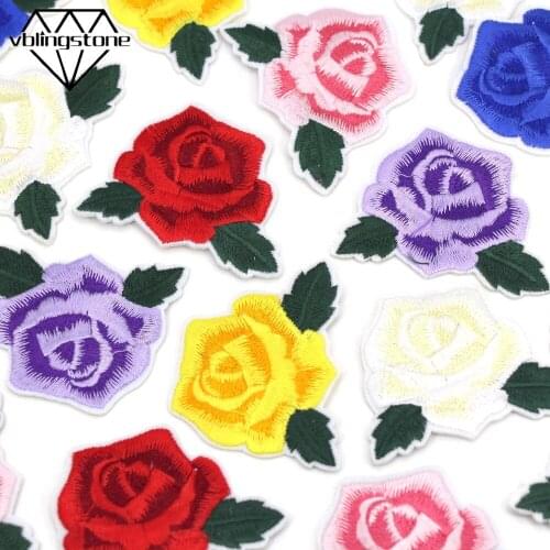 6Pcs Colorful Rose Flower Patches Iron/Sew On Embroidered Patches For Clothes/Dresses Flower Appliques Badge DIY Jeans Crafts