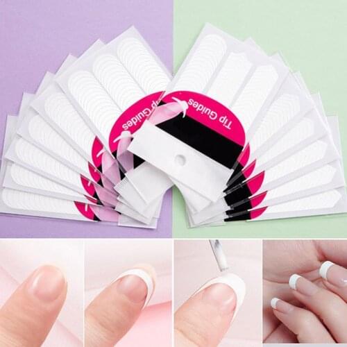 80% Hot Sale 10Pcs/50Pcs Ultra Thin Nail Line Tip Images Printing White Stencil Tip Guide French Manicure Decals for Female