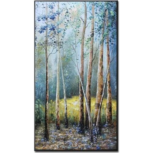 Abstract Birch Tree Canvas Picture Hand Painted Modern Forest Scenery Oil Painting Wall Decor Panel Canvas Wall Art Unframed