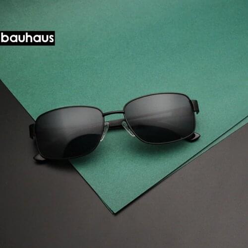 Bauhaus Sunglasses Men Fashion Square Black Frame Driving Travel UV400