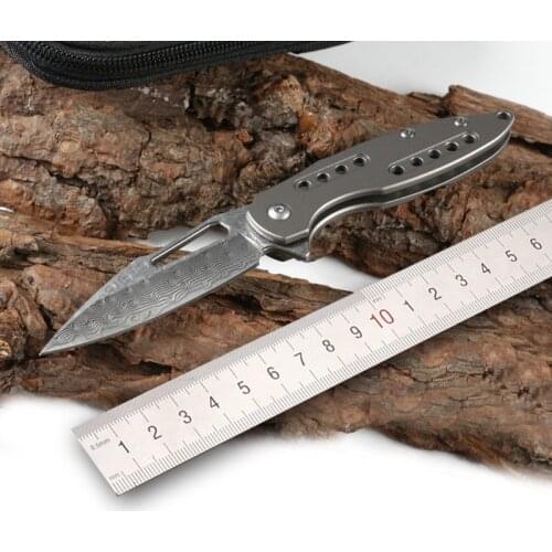 Free shipping Exquisite gift knife outdoor camping tool knife folding knife sharp Damascus Titanium handle