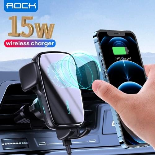 ROCK 15W Wireless Car Charger Electric Induction Automatic Positing Car Mount for iPhone 12 Pro Max Samsung Xiaomi Car Holder