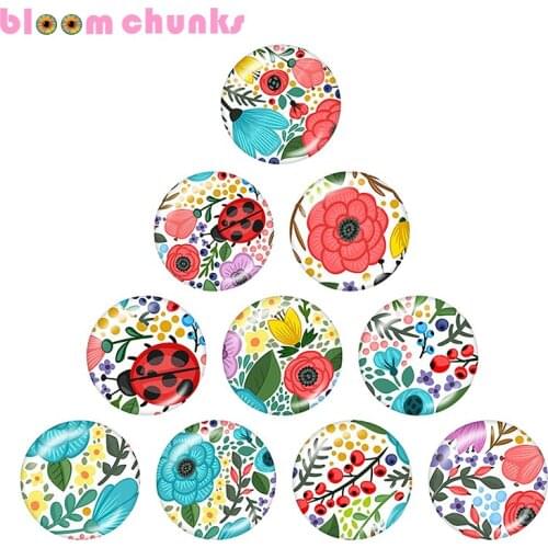 Flower ladybug 10pcs mixed 12mm/18mm/20mm/25mm Round photo glass cabochon demo flat back Making findings S6105