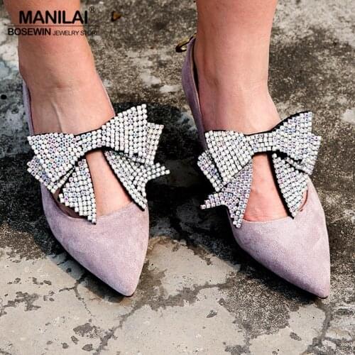 MANILAI 4 Colors Luxury Rhinestones Bowknot Charm Anklets Bracelet Shoes Accessories Women Foot Jewelry Anklet Wedding Party