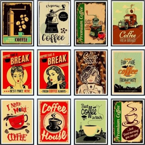 Retro European and American style coffee shop drink high definition decorative painting Vintage Poster Retro Wall Stickers