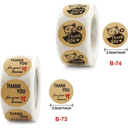 E56C 500 Pcs/1 Roll Round Kraft Thank You Label Stickers Decor Craft Per Roll