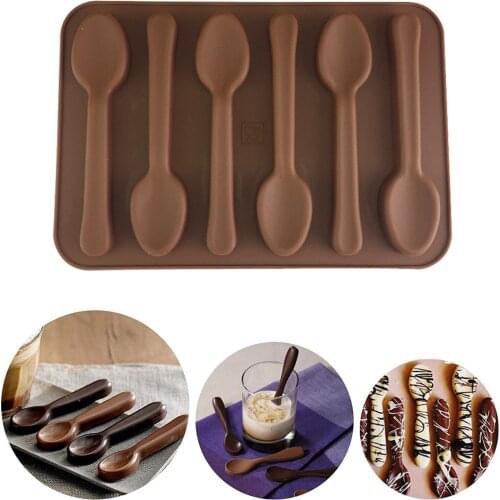 6 Holes Spoon Shape Mold Silicone 3D Mold Chocolate Mold Spoon Baking Mould Food-grade Silicone Fondant Cake DIY Baking Tool