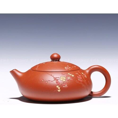 H2084 plum flower pot - Flat beauty about 170cc authentic Yixing teapot Zhu Ni ore