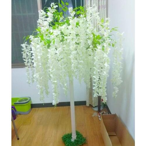 Elegant White Artificial Silk Flower Vine Tree Simulation Wisteria Douhua Trees For Wedding Stage Aisle Runner Decoration