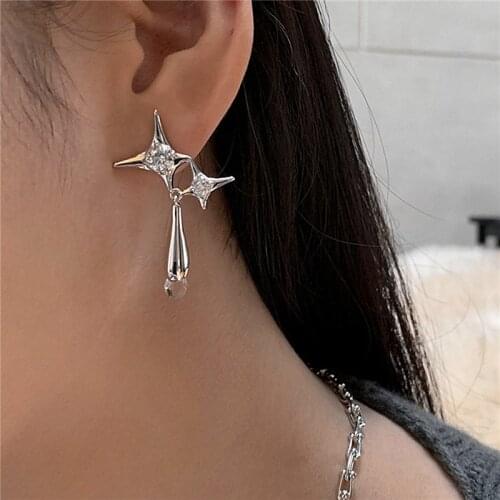 Exquisite Shiny Rhinestone Shooting Star Earings Korean Fashion Unusual Earing Jewelry Elegant Water Drop Earring for Women Gift