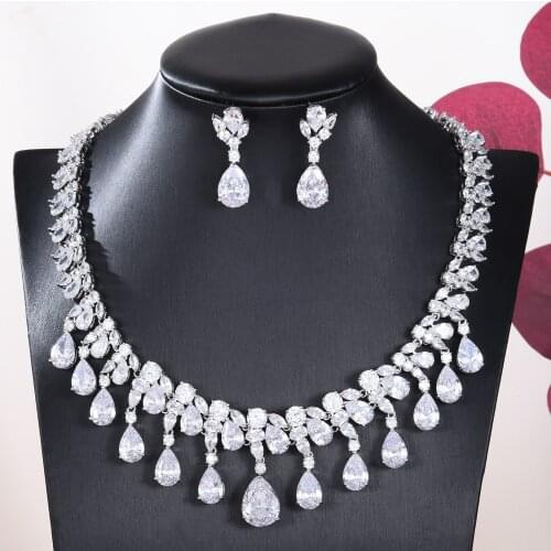 Kellybola Best High Quality Shiny Crystal Full Cubic Zirconia Earrings Necklace Bridal Jewelry Set MOR Wedding Accessories