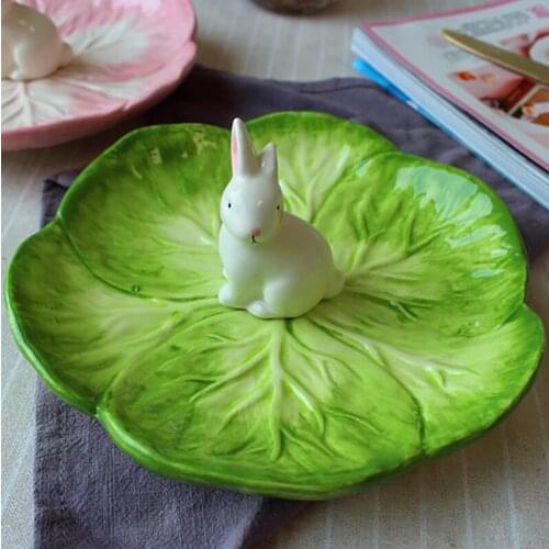 Ceramic snack plate Japanese cute cartoon animal rabbit dessert fruit plate dinner plate high temperature underglaze tableware